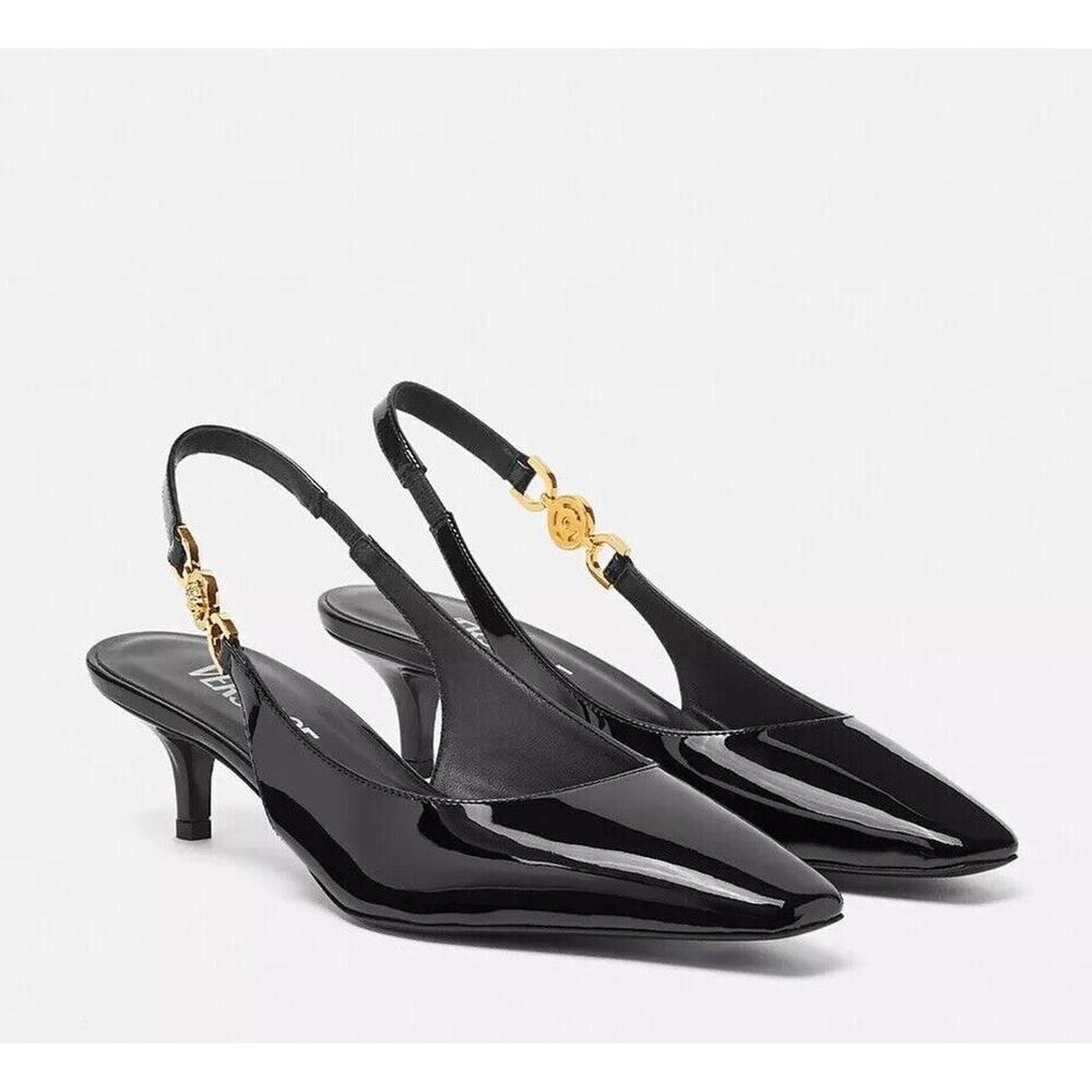 NIB Versace Medusa 95 Slingback Pumps 40MM EU 37 US 7 Black Patent Leather $875